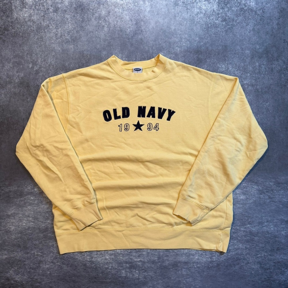 Vintage Old Navy Womens Yellow Graphic Crewneck Sweatshirt 1994 Star Logo Medium